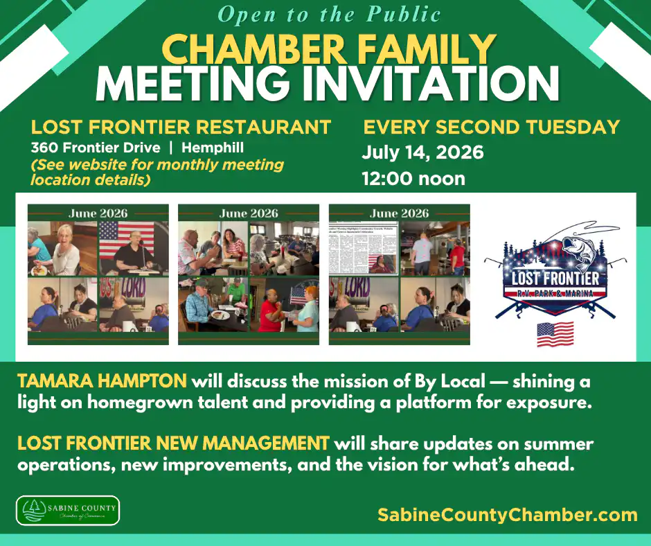 Sabine County Chamber of Commerce 2 Yellow and Green Meeting Invitation Facebook Post